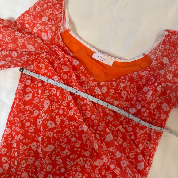 Elodie Orange Floral Mesh Wrap Bodysuit (M) – Stretchy Form-Fitting - Picture 14 of 16